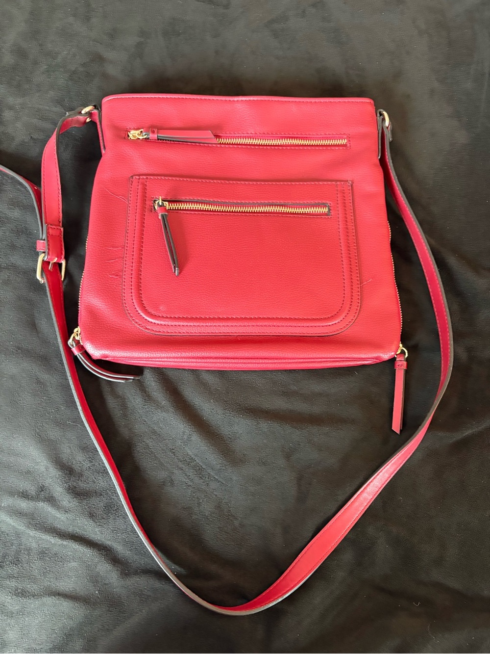 Red Faux Leather Crossbody Bag - Sleek Everyday Shoulder Bag